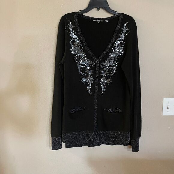 Size medium Miss Me Black Sequin Pocket Button Down Cardigan women’s sweater - Picture 1 of 5